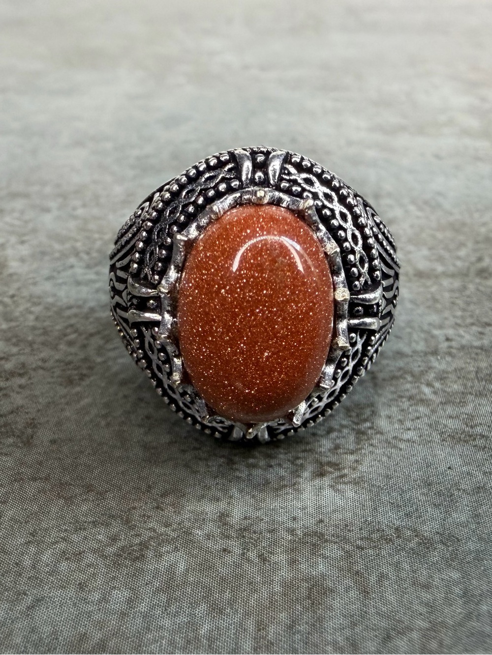 Vintage Style Women Boho Jewelry Sunstone Ring Size 9 Silver 925 Plated